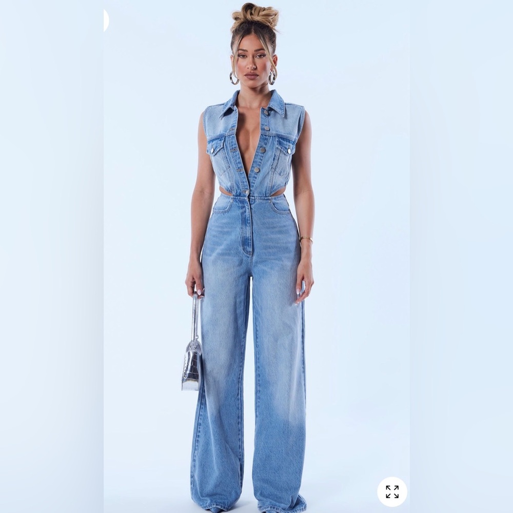 Fashion Nova Light Blue Denim Jumpsuit